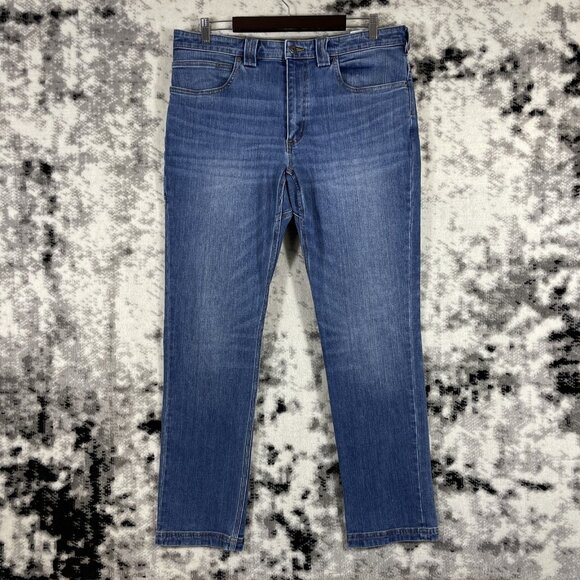 Scarcely Used Duluth Ballroom Double Flex Jeans Mens Size 36x32 Blue Work Trades - Picture 1 of 14